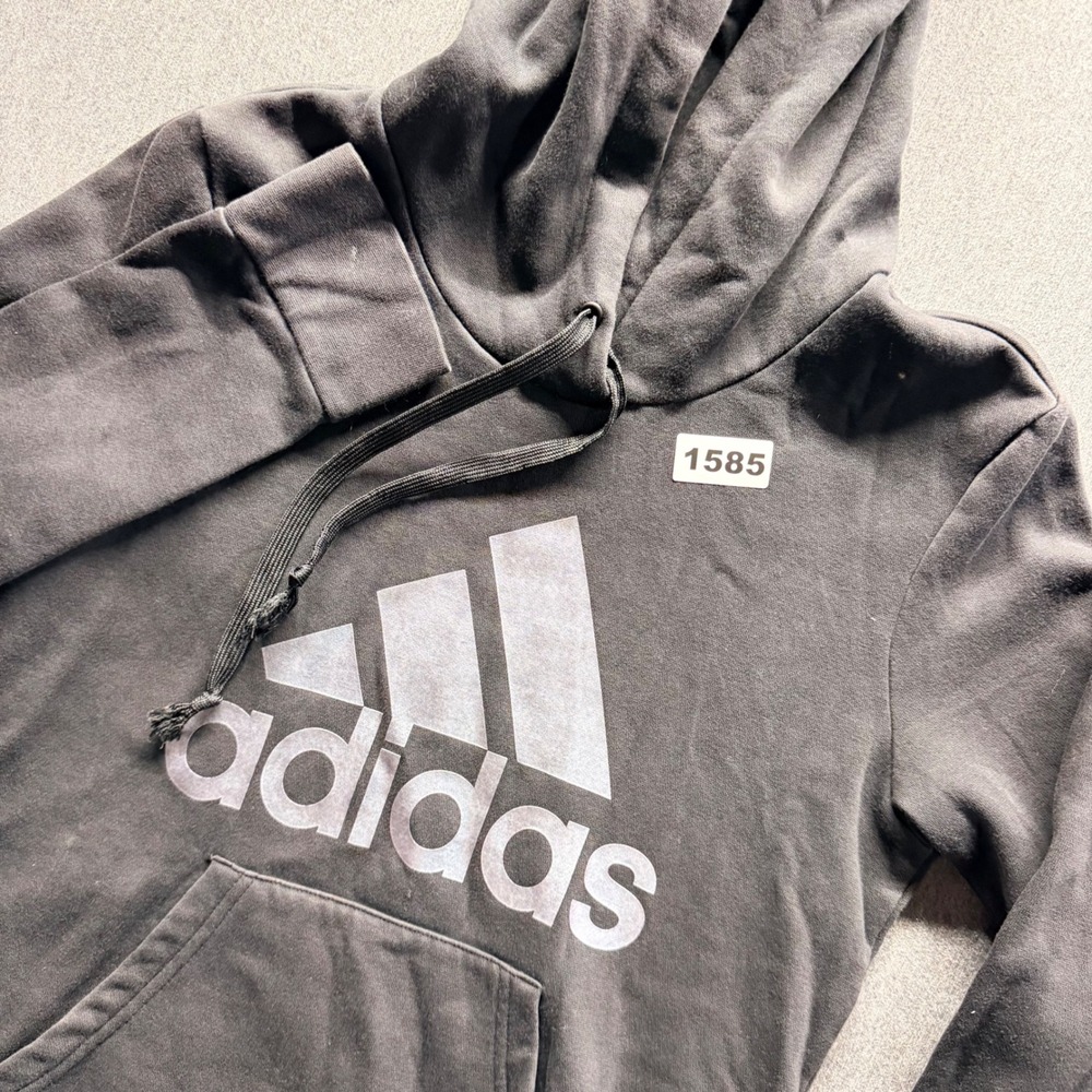 Adidas Womens Pullover Hoodie Black Silver Metallic Logo Fleece Small